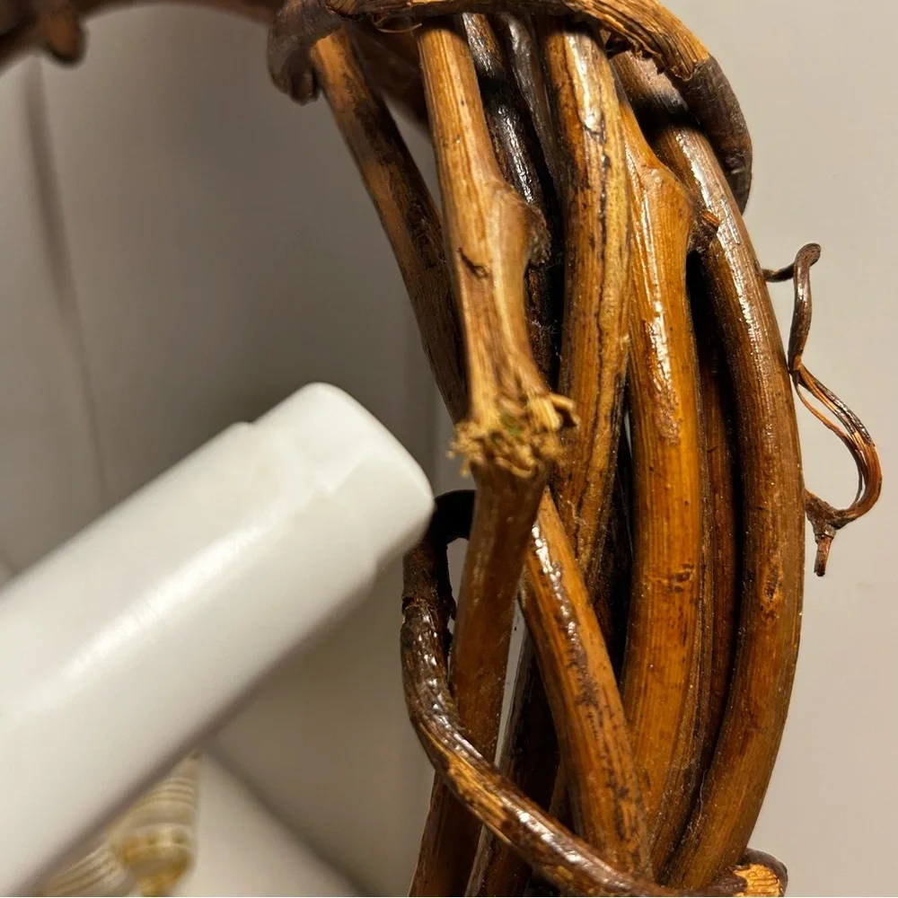 Grapevine Wreath Decorative Brown branch with Gold & White Ribbon